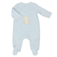 G13010: Baby Boys Teddy Velour All In One (0-6 Months)